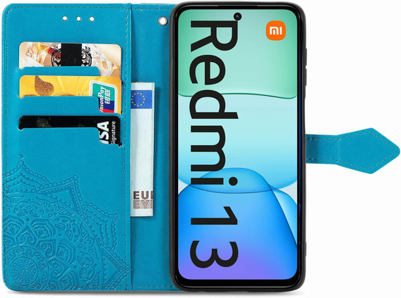 Откидной чехол для Xiaomi Redmi 13, Mandala, синий