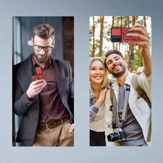 Бронированный чехол для Samsung Galaxy A17 5G, с защитой камеры, с подставкой, красный