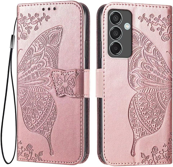 Откидной чехол для Samsung Galaxy M55 5G, Butterfly, розовый rose gold