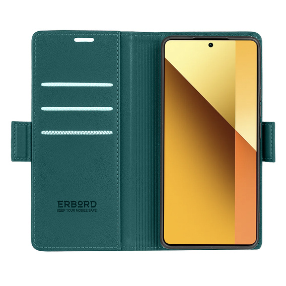 Чохол для Xiaomi Redmi Note 13 5G, ERBORD Glossy Litchi, гаманець з клапаном, зелений