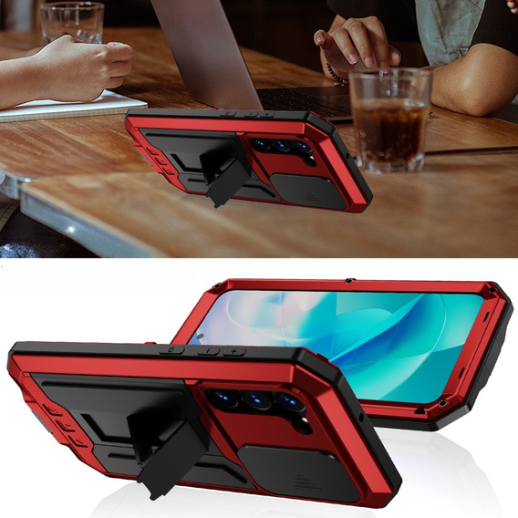 Бронированный чехол для Samsung Galaxy S23, R-JUST CamShield Slide, красный / черный