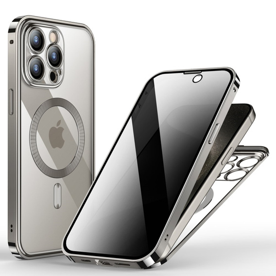 Чохол для iPhone 15 Pro Max, Privacy Dual Glass, для MagSafe, сріблястий