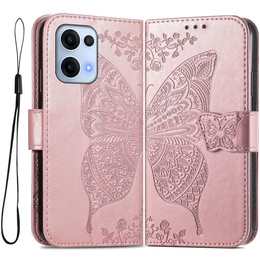Откидной чехол для Oppo Reno 13, Butterfly, розовый rose gold