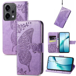 Чехол с крышкой для Oppo Reno 14, Butterfly, бумажник, фиолетовый