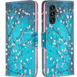 Откидной чехол для Samsung Galaxy A25 5G, Wallet, Sakura, синий + 9H стекло 