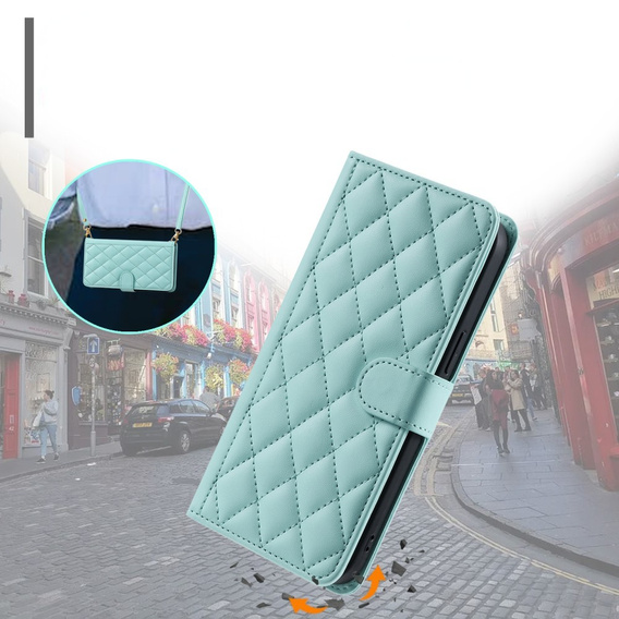 Чохол-сумка для Samsung Galaxy S24 FE, Rhombus Crossbody Leather, зелений