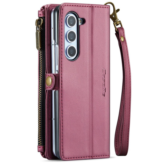 Чехол CASEME для Samsung Galaxy Z Fold6 5G, RFID Leather Wallet, с плечевым ремнем, красный