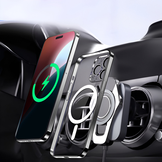 Чехол для iPhone 16 Pro, Electro MagSafe, серебряный + стекло для экрана