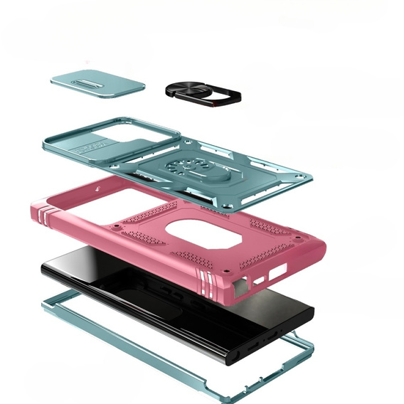 Чехол NOX Camera Slide Samsung Galaxy S23 Ultra, CamShield Slide, зеленый / розовый