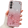 Чехол для Samsung Galaxy A55 5G, Glitter Flower, розовый rose gold