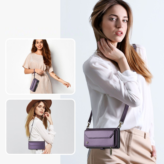 Чохол CASEME для Samsung Galaxy A55 5G, RFID Leather Wallet з плечовим ременем, фіолетовий