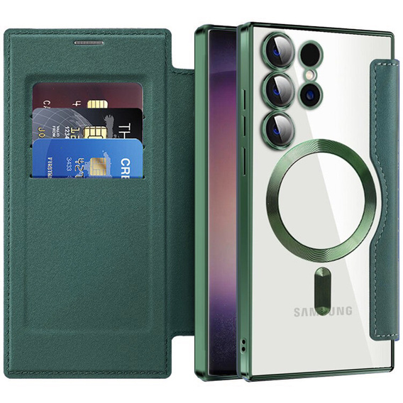 Чохол-книжка для Samsung Galaxy S24 Ultra, RFID Wallet MagSafe CamShield, зелений