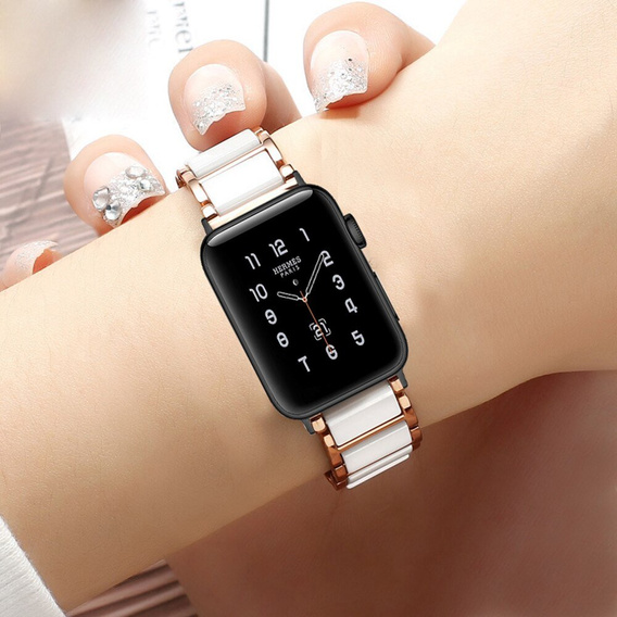 Браслет Stainless до Apple Watch 1/2/3/4/5/6/7/SE 38/40MM - Rose Gold/White