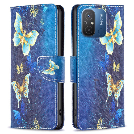 Откидной чехол для Xiaomi Redmi 12C, Wallet, butterfly, синий