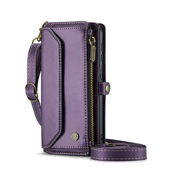 Чохол CASEME для Samsung Galaxy S24 FE, RFID Leather Wallet з плечовим ременем, фіолетовий