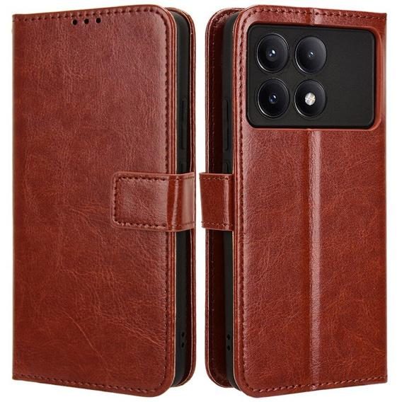 Откидной чехол для Xiaomi Poco F6 Pro, Crazy Horse Wallet, коричневый