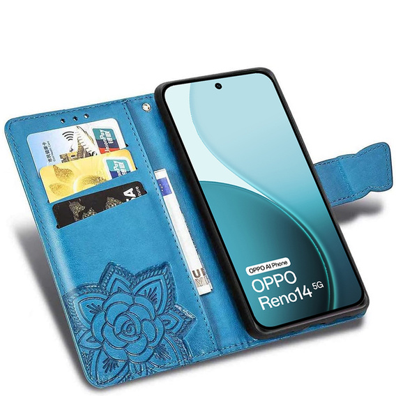 Фліп-чохол для Oppo Reno 14, Butterfly, гаманець, синій