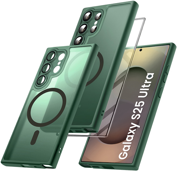 Чехол для Samsung Galaxy S25 Ultra, для MagSafe, ERBORD Matt Case, зелёный + стекло для экрана