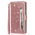 Откидной чехол для Samsung Galaxy A35 5G, Wallet Zipper Pocket Glittery, розовый rose gold