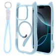 Чехол для iPhone 16 Pro, для MagSafe, Cute Cat, синий + стекло для экрана