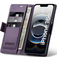 Чохол для Iphone 16E, ERBORD Glossy Litchi, гаманець з клапаном, фіолетовий