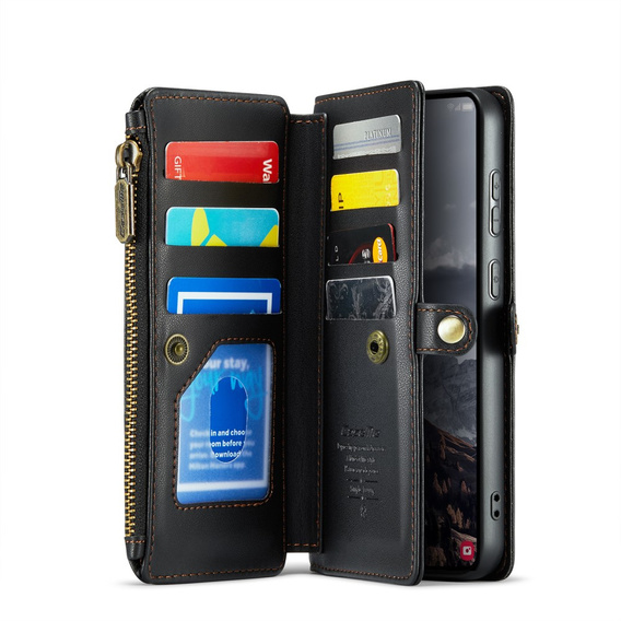 Чехол CASEME для Samsung Galaxy S24 FE, RFID Leather Wallet, с плечевым ремнем, чёрный