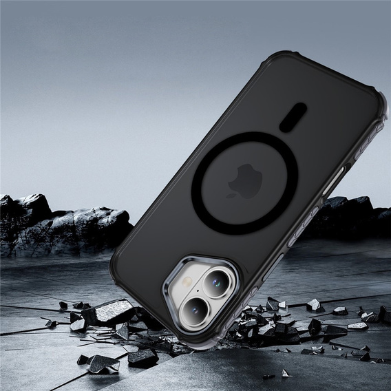Матовый чехол для iPhone 17, бронированный, для MagSafe, дымчатый с черными боками