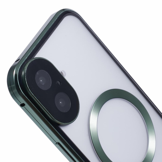 Магнитный чехол с двойным стеклом MagSafe для iPhone 16, зелёный