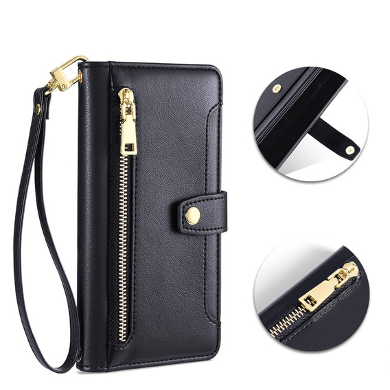 Откидной чехол для Xiaomi Redmi Note 13 Pro 5G, Wallet Zipper Pocket, чёрный