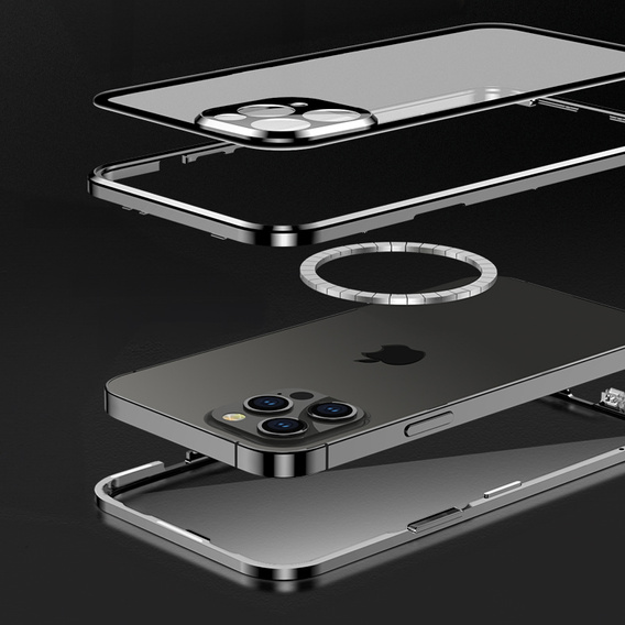 Магнитный чехол с двойным стеклом MagSafe для iPhone 16 Pro, чёрный