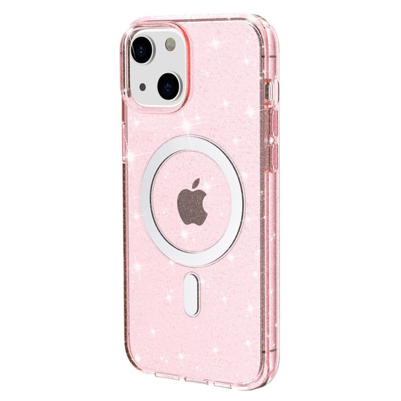 Чехол до iPhone 14, Dropproof MagSafe Glitter, розовый