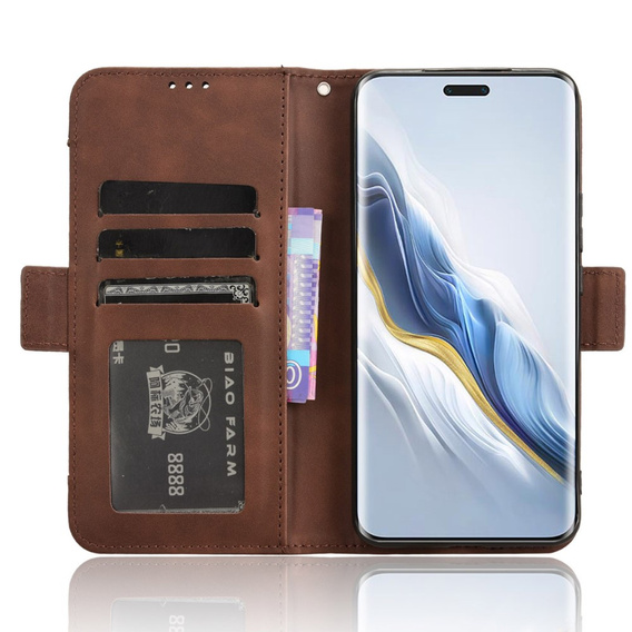 Откидной чехол для Honor Magic 6 Pro 5G, Card Slot, коричневый
