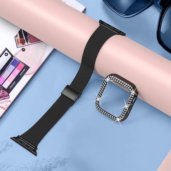 Металический браслет с чехлом для часов Apple Watch 4/5/6/SE 44mm, Black