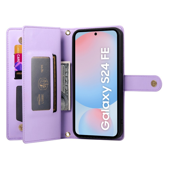 Откидной чехол для Samsung Galaxy S24 FE, Wallet Zipper Pocket, фиолетовый