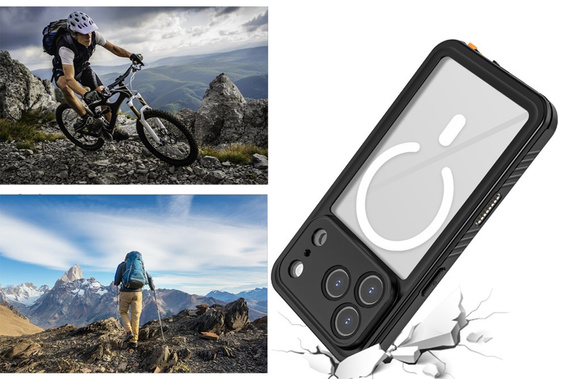 Чехол Redpepper для iPhone 17 Pro, водонепроницаемый IP68, для MagSafe, прозрачный с черными боками