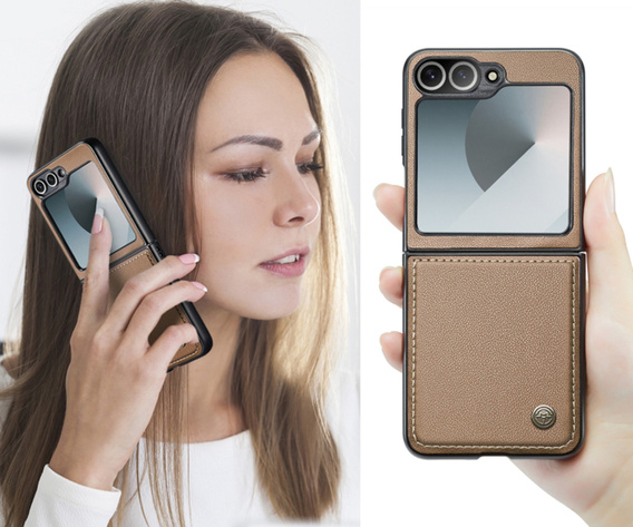 Чохол для Samsung Galaxy Z Flip7 FE / Z Flip6, CASE Litchi Leather, коричневий