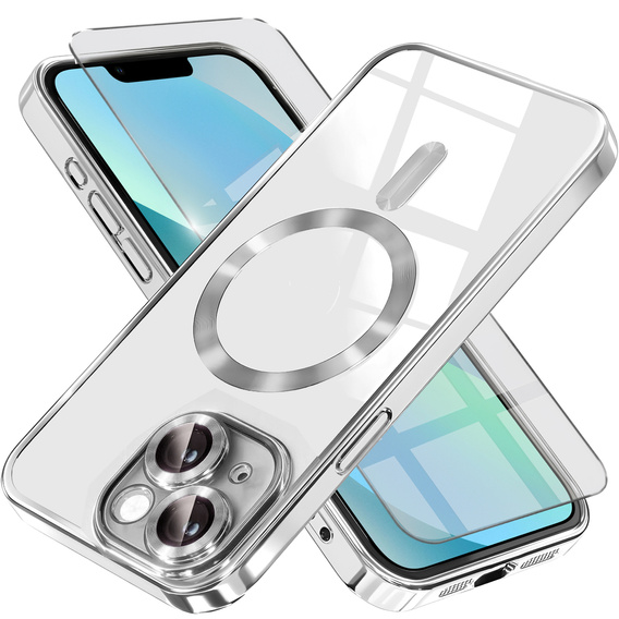 Чохол для iPhone 13, Electro MagSafe, сріблястий + Скло на екран