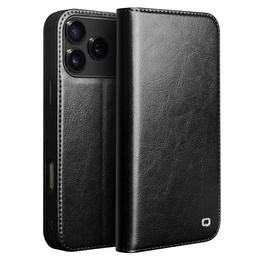 Флип-кейс QIALINO из натуральной коровьей кожи для iPhone 17 Pro Max, черный