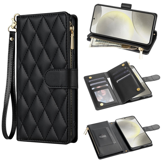 Чохол-сумка для Samsung Galaxy A56 5G, Rhombus Crossbody Leather, чорний