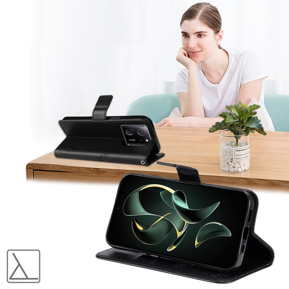 Чехол с откидной крышкой для Xiaomi 13T / 13T Pro, дерево, чёрный
