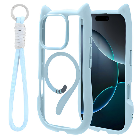Чохол для iPhone 16 Pro, для MagSafe, Cute Cat, м'яти + захисне скло