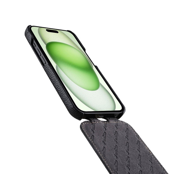 Чехол MELKCO с флипом для iPhone 15, кожа, флип, чёрный