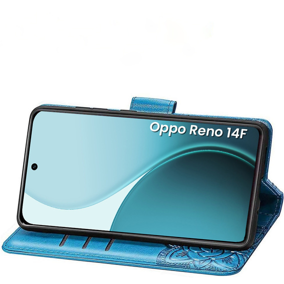 Чохол-розкладачка для Oppo Reno 14F, гаманець, метелик, синій