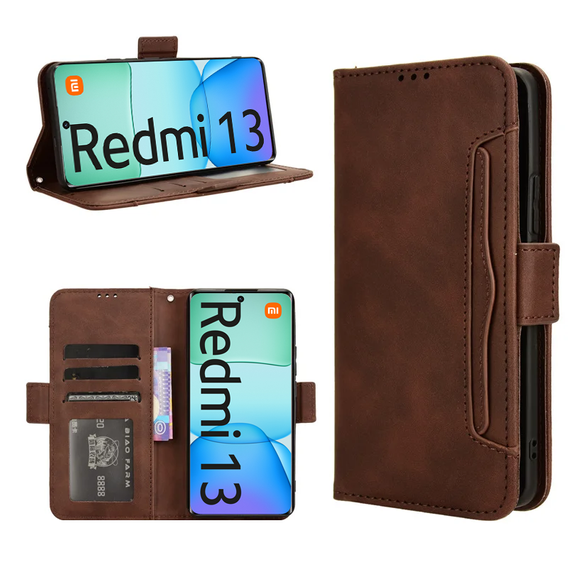 Футляр з клапаном для Xiaomi Redmi 13, Card Slot, коричневий