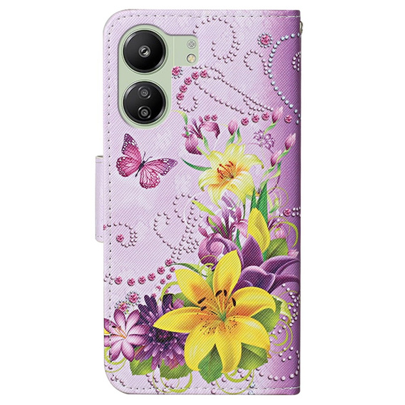 Откидной чехол для Xiaomi Redmi 13C / Poco C65, Wallet, Flowers and Butterflies, фиолетовый