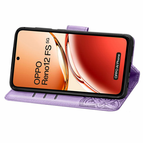 Чохол-книжка для Oppo Reno 12FS / 12F, Butterfly, фіолетовий