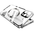Магнитный чехол с двойным стеклом MagSafe для iPhone 16 Pro Max, серебряный