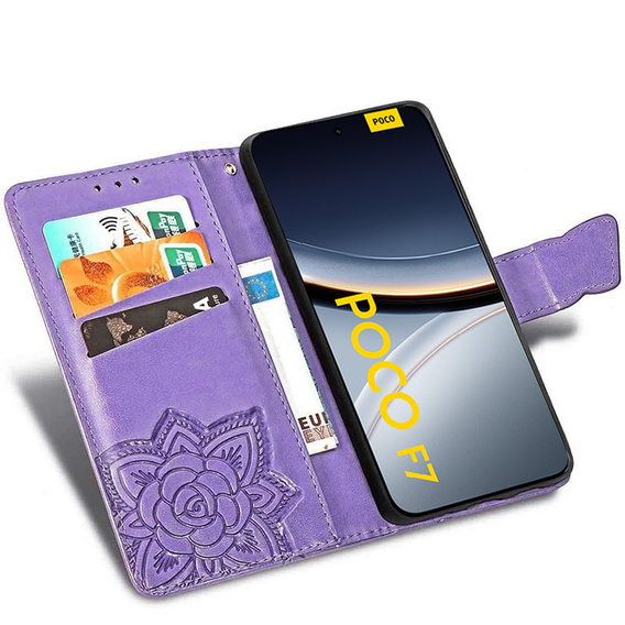 Откидной чехол для Xiaomi Poco F7, Butterfly, фиолетовый