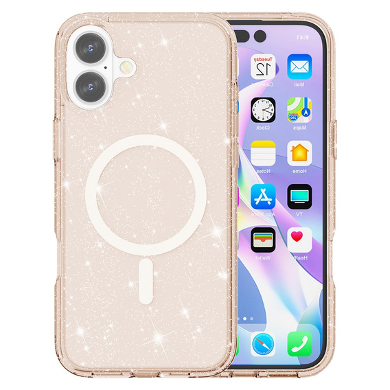 Чохол для iPhone 17, для MagSafe, глітер, напівпрозоре золото