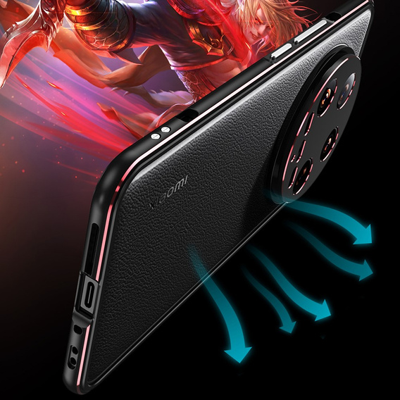 Чохол для Xiaomi 14 Ultra, Armor Bumper, з кришкою об'єктива, чорний / червоний